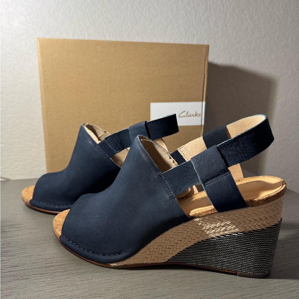 Clarks Women's Navy Suede Espadrille Wedge Sandals